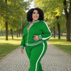 Emerald Green Jogger Set with White Stripes cold shoulders And flare legs